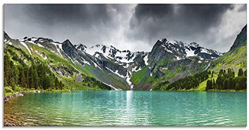 ARTland Wanddeko Glasbilder Wandbild Glas Bild einteilig 100x50 cm Querformat Berge Gebirge Natur Landschaft Norwegen Wald See Bergsee Tal S5YM