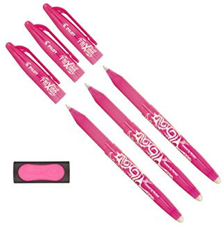 Pilot Tintenroller Frixion Ball, radierbar (3er Pack + Radierer, pink)