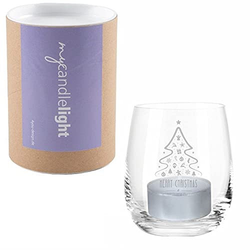 Windlicht Merry Christmas Tannenbaum Windlicht mit Spruch und Geschenkbox, Teelichtleuchter, Glaswindlicht, Geschenkidee, (Glas)
