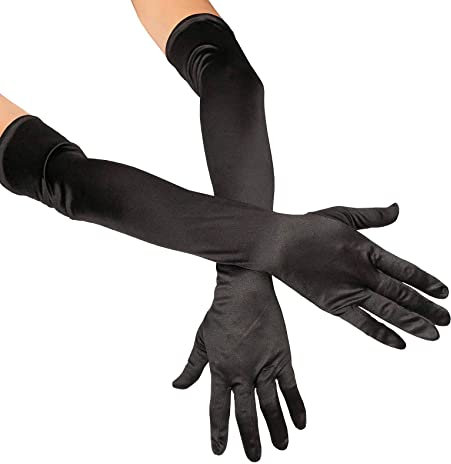 SYAYA Women's Adult Long Satin Gloves G3, Black, One Size