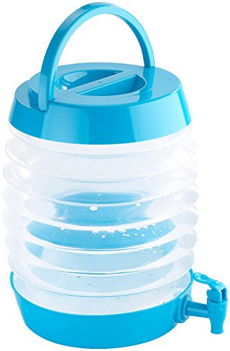 PEARL Getränkespender: Faltbares Fässchen, Auslaufhahn, Ständer, 7,5 Liter, blau/transparent (Faltbarer Wasserkanister, Wasserspender Camping, Trinkflasche)