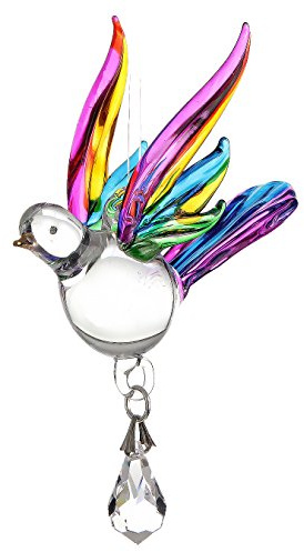 Handgefertigter Sonnenfänger aus Glas, Motiv: Singvögel, tropisches Design