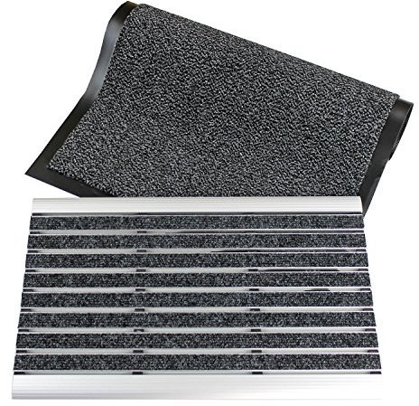 Kettelservice-Metzker® Alu Fußmatte 40x60cm incl. Sauberlaufmatte 60x90cm in Hellgrau-Schwarz | Luxus Fußabtreter mit Filzeinsatz