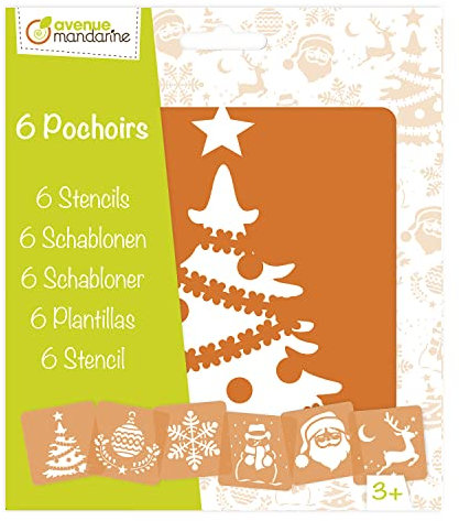 Avenue Mandarine 42455MD - Set mit 6 Schablonen, 15 x 15 cm, geeignet für Kinder ab 3 Jahren, für Filz- und Farbstifte, Farben oder Farbbomben, Weihnachten, 1 Set