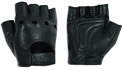 Fingerlose Handschuhe aus weichem Leder Motorrad Rindsleder Goth Punk Schwarz S