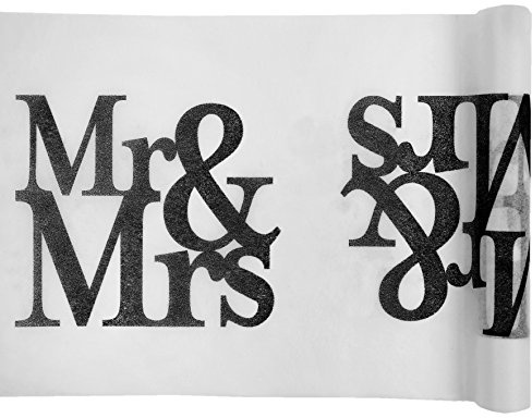 Santex 4844-01 Tischläufer, Bedruckt, Motiv: Mr & Mrs, Stoff, Weiß, 500 x 30 x 0,01 cm