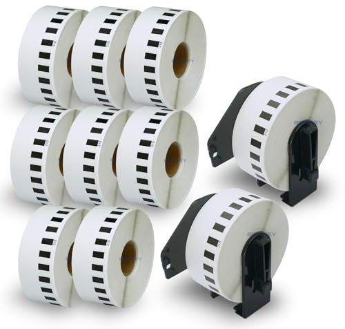 BETCKEY - 10 Rollen DK-22210 Endlosetiketten (Papier) Kompatibel mit Brother, 29mm x 30.48m, 10 Etiketten für Brother QL Etikettendrucker (2 Wiederverwendbare Etikettenhalter)