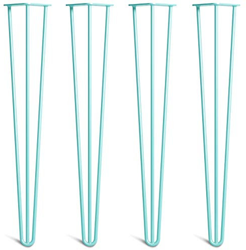 [HLC] 4 x Hairpin Table Legs – Superior Double Weld Steel Construction With Screws, Build Guide & Protector Feet Worth £8 Included! – 10mm Steel [28/71cm,Duck Egg]