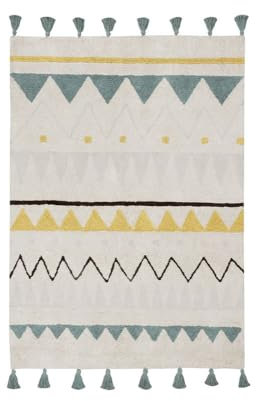 Lorena Canals Teppich, Aztekenmuster, groß, waschbar 140 x 200 x 30 cm blau Vintage