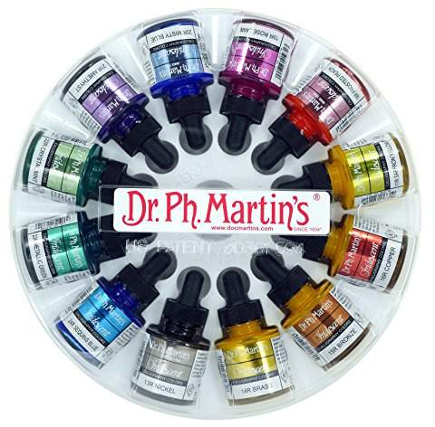Dr. Ph. Martin's Iridescent Calligraphy Color (Set 2) Ink Set, 1.0 oz, Set 2 Colors, 1 Set of 12 Bottles