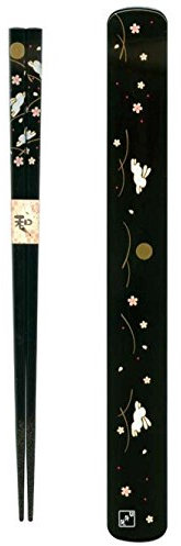 田中箸店(Tanaka-hashi) 3685 Ryu Mei 058016 Japanese Black Box and Chopstick Set, Rabbit, Plastic