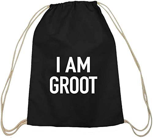 Shirtstreet24, I Am Groot, Serien Nerd Baumwoll natur Turnbeutel Rucksack Sport Beutel, Größe: onesize,schwarz natur
