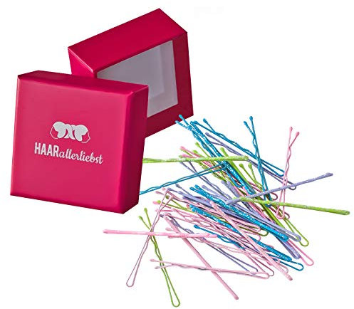 HAARallerliebst 40 Haarnadeln - 5 cm Bobby Pins - pastell mit Glitzer für alle Haartypen – Haarklemmen Damen & Hair Pins in pinker Box - Perfekte Haarnadel für Styling & Halt