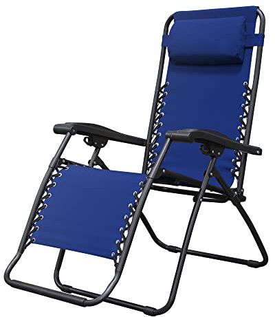 Caravan Sports Zero Gravity Outdoor Portable Folding Camping Lawn Deck Patio Pool Recliner Lounge Chair for Adults, Adjustable Headrest, Blue