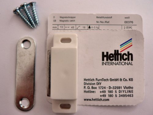 Hettich Magnetschnäpper, weiß, 4-5 kg, 13 x 45 x 16 mm, 2 Stück, 00376