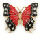 Avalaya Broche papillon en émail rouge/noir et cristal en ton doré – 55 mm L