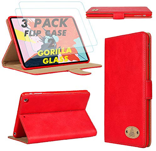 Gorilla Tech iPad Mini 4 iPad Mini 5 Leather Case and 2 Screen Protector Magnetic Flip Stand Shockproof cover Protective 2-Pack Red iPad Model A2133 A2124 A2126 A2125 A1538 A1550