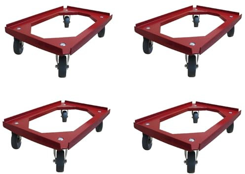 4er Set Transportroller (111908998014) Rollwagen 600x400 mm, rot, graue Gummiräder Kistenroller