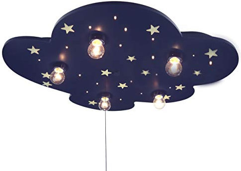 Niermann Standby 642 Deckenleuchte Wolke blau XXL, mit floureszendierenden Sternen und LED Schlummerlicht