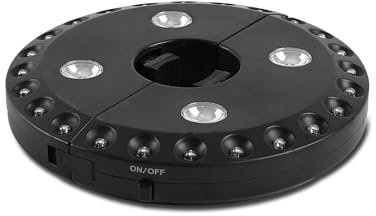 VELAMP Cortile, Colore Bianco Caldo, 3 modalità di luminosità, 24+4 luci LED a 200 Lumen, Luce per ombrelloni e Tende da Campeggio a Pile (Non Incluse), Nero