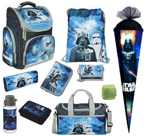 Familando Schulranzen 1. Klasse · ergonomischer Tornister · Schultasche für Jungen und Mädchen (Komplett Set mit Schultüte, Star Wars)