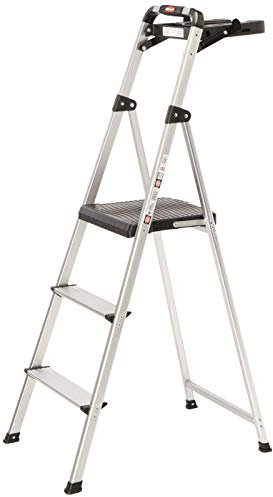 Rubbermaid RM-SLA3-T Tritthocker mit 3 Stufen, Ultraleicht, Aluminium, mit Projektablage, 102 kg Kapazität, graues Finish