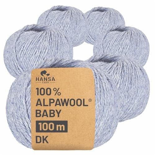 HANSA-FARM | 100% Baby Alpakawolle in 50+ Farben (kratzfrei) - 300g Set (6 x 50g) - weiche Alpaka Wolle zum Stricken & Häkeln in 6 Garnstärken by Hansa-Farm - Gletscher Heather (Hell-Blau)