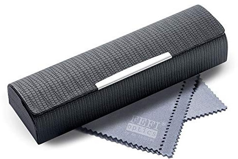 FEFI - Kleines Lesebrillen Etui in Leder-Optik mit Chrombeschlag - Hardcase (Schwarz)