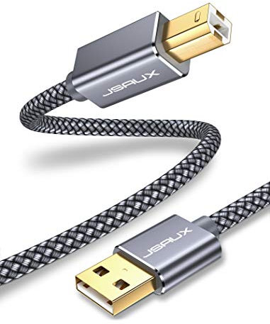 JSAUX USB Druckerkabel 3M Scanner Kabel USB A auf USB B Drucker Kabel Kompatibel mit HP, Canon, Dell, Epson, Lexmark, Xerox, Brother, Samsung usw-Grau