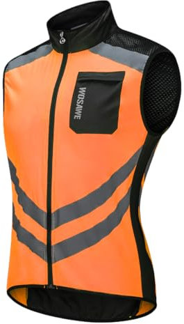 WOSAWE Veste Haute visibilité Hommes Coupe-Vent Ultraléger Respirant Gilet Réfléchissant avec Poches pour Course à Pied ou Vélo (BL208 Orange XL)