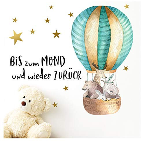 Little Deco Kinderzimmer Aufkleber Waldtiere im Heißluftballon & Spruch Bis zum Mond I 92 x 47 cm (BxH) I Wandbilder Wandtattoo Tiere Deko Babyzimmer Junge DL206-12