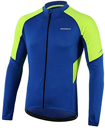 BERGRISAR Herren Radtrikot Fahrradtrikot Langarm Atmungsaktive Leicht Fahrradbekleidung mit 3+1 Reißverschluss Taschen BG012 - Dunkelblau - X-Groß