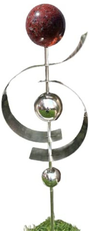 Jürgen Bocker Garten-Ambiente Gartenstecker Skulptur Jupiter 100 cm matt gebürstet mit obere Kugel Edelstahl Lackierung Granit rot, Silber, BS 100 003 f