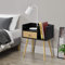 Table de Nuit avec Tiroir et 2 Surfaces de Stockage Chevet Commode Panneau de Particule Bois Pieds en Pin 64x50x36 cm Noir Effet Bois