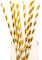 Fancy Paper Drinking Straws 100 Pcs Bulk Biodegradable Plastic Free Straws for Parties, Baby Birthdays, Weddings Party, DIY Decorations, Valentines, in Bright Color Striped (Gold with White Stips)