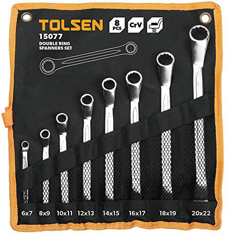 Tolsen Set di chiavi ad anello doppie, 8 pezzi CRV Offset Ring Wrench Set - Metrico 6-22 mm