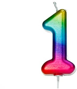 Anniversary House Colourful Rainbow Metallic Candle, Number 1, 1st Birthday Cake Topper, 7 Centimeters, AHC06/1