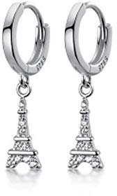 Eiffelturm Baumelnde Creolen für Damen Mädchen Zirkonia Sterling Silber Kleine Creolen Tropfen Huggie Knorpel Ohrringe
