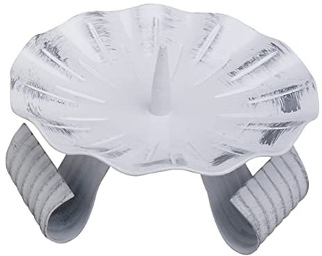 NKlaus Eisen-Dreifußleuchter weiß/Silber Altarleuchter H: 11cm Kerzenhalter mit Dorn Linienstruktur 10747