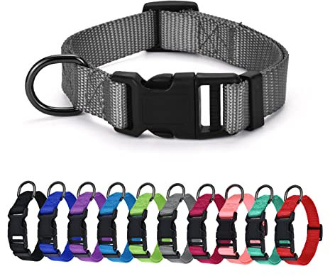 AUDWUD Dickes Nylonhalsband,klassisches verstellbares Hundehalsband in Mehreren Farben,geeignet für kleine,mittlere und große Hunde,4 Größen