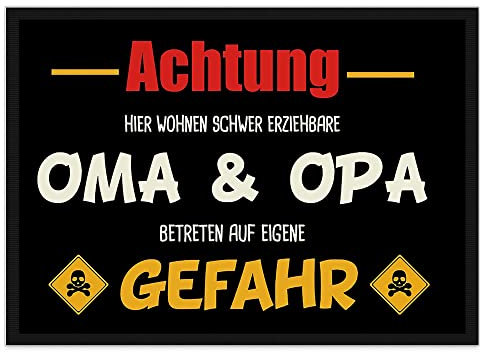 PR Print Royal Fußmatte mit Spruch - Achtung! Schwer erziehbare Oma & Opa - Lustiger Fußabtreter, Geschenk für die Großeltern von Enkel - rutschfest, 60 x 40 cm