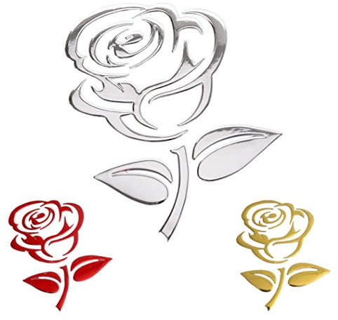 Sosa & Ya Autoaufkleber Rose Blume Motorrad Styling 3D Sticker Emblem Auto Aufkleber Stickers (Silber)