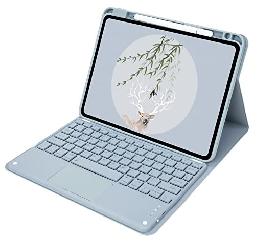 Bueuwe Tastatur Hülle für iPad 6./5. Gen, Air 2, Air, Pro 9,7 Zoll - Abnehmbare Bluetooth-Tastatur Mit Stifthalter, Blau Mit Touchpad