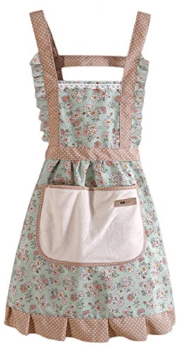 FAIRYGATE Women Cloth Apron with Pockets Adjustable Cooking Aprons Kitchen Bib Apron for Kitchen Cooking Baking Household Cleaning A1516