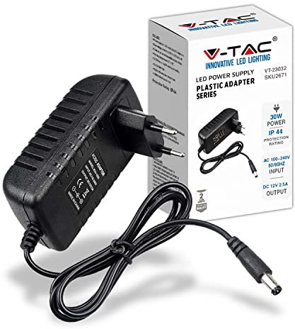 V-TAC Netzteil Adapter 12V 30W 2,5A für Kameras, LED-Streifen, Modem - Transformator 12V - Netzadapter für Bildschirme und Elektronische Geräte - Eingang AC 100-240V - Euro Stecker