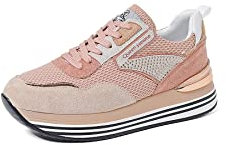 QUEEN HELENA Scarpe da Ginnastica Platform Sneakers Alte Plateau Casual Zeppa Leggere Donna X28-27 (X28-29 Rosa, Numeric_36)
