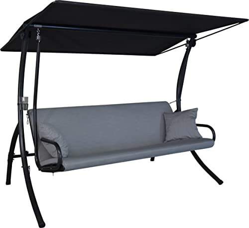 Angerer Freizeitmöbel GmbH Hollywoodschaukel Elegance Zip - Gartenschaukel Made in Germany - Schaukel zum Sitzen, Liegen und Entspannen - inklusive Bett-Funktion - einfache Montage (Grau wetterfest)