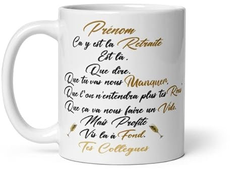 Générique Mug humour retraite personnalisable prénom tasse Voilà la retraite à personnaliser idée cadeau Noël Fête Anniversaire homme femme ami, amie collegue