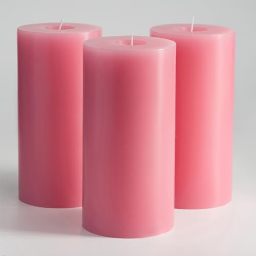Memoward Stumpenkerzen Rosa,Kerzen Groß 3er Set,Lange Brenndauer ca.75+ Std,Saubere Verbrennung,Unparfümiert,für Haushalt,Feiern und Gastronomie Deko,(7.5 x 15 cm-3er, Rosa)