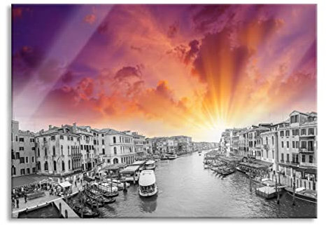 Pixxprint Glasbild, Wandbild aus Echtglas, Wasserstraße in Venedig, 60x40 cm, inkl. Aufhängung und Abstandshalter